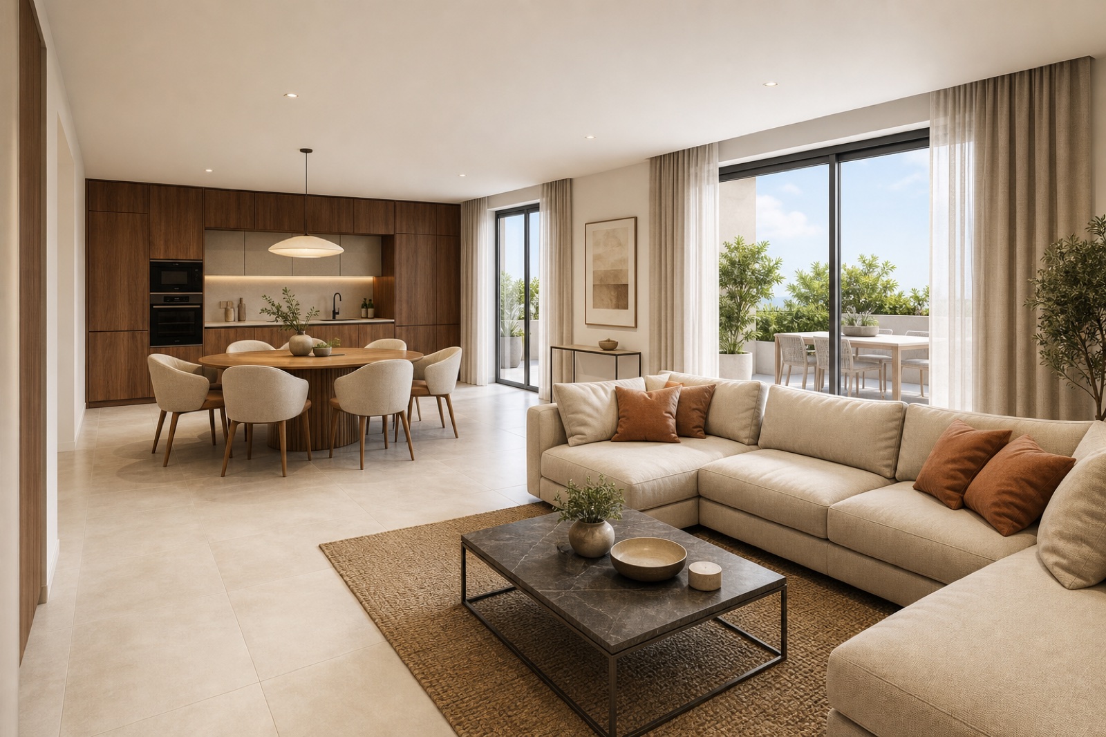 Open-plan living and dining - indicative interior