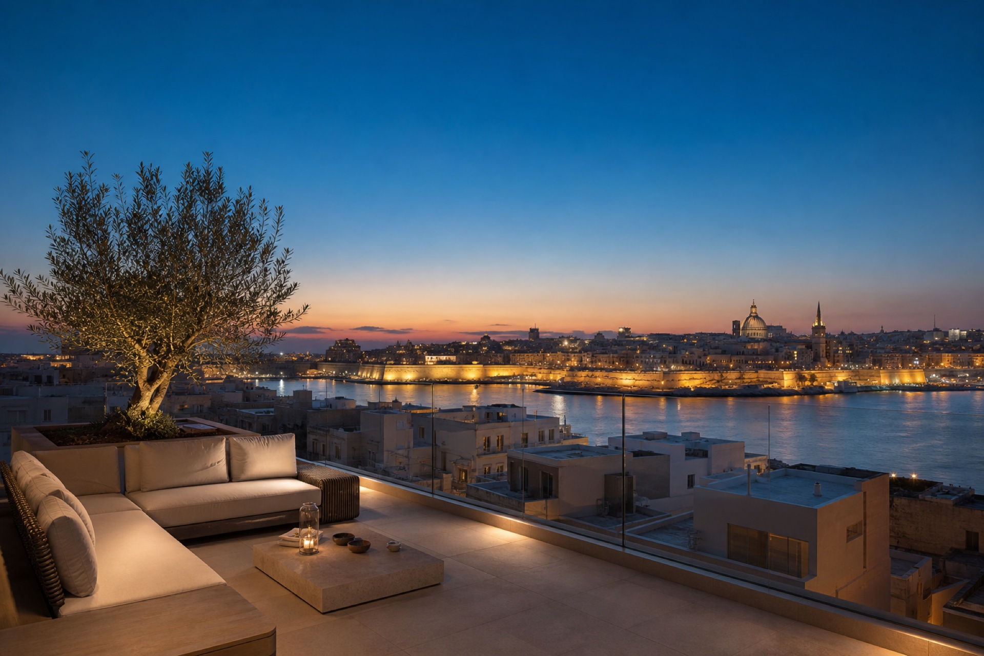 Penthouse terrace toward Valletta - indicative view
