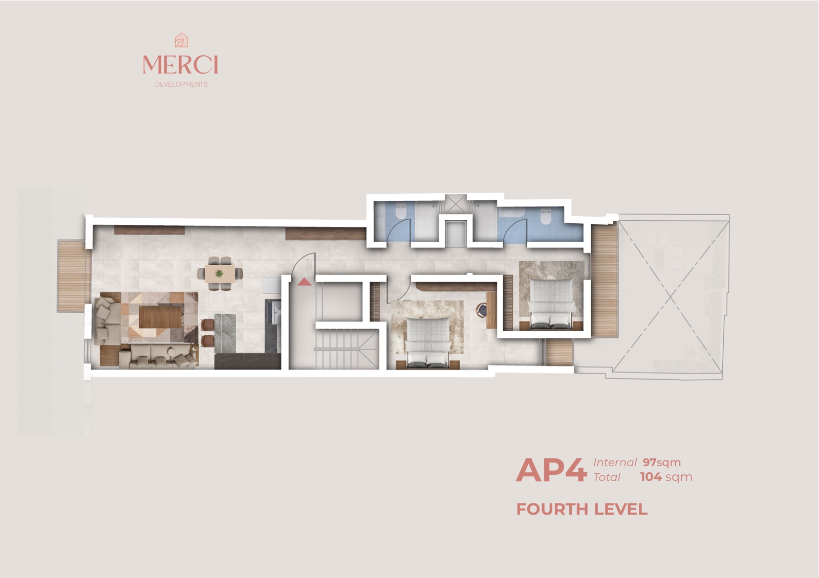 AP4 · Fourth level - 97 m² internal / 104 m² total