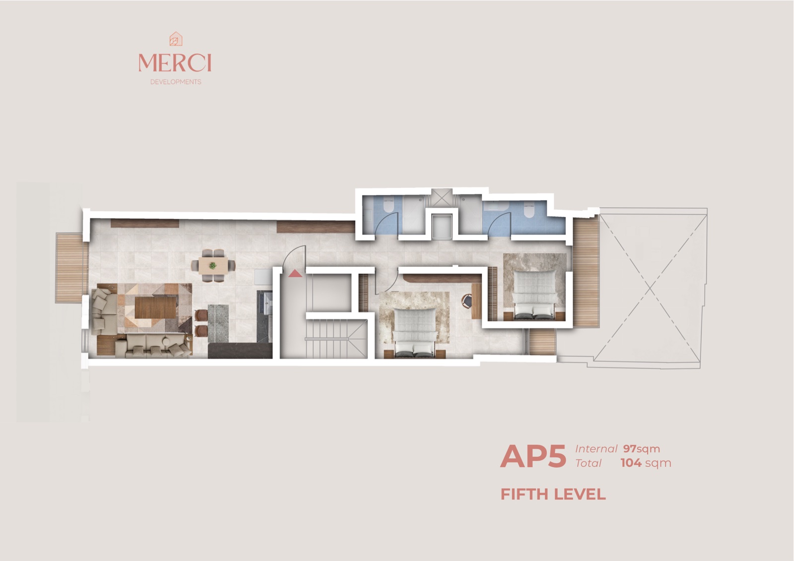 AP5 · Fifth level - 97 m² internal / 104 m² total